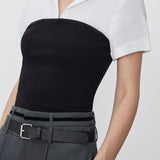 Elegant Commuter White Sleeve Black Bandeau Blouse