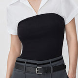 Elegant Commuter White Sleeve Black Bandeau Blouse