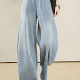 Casual Commuter Draped Wide Leg Denim Jeans