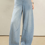 Casual Commuter Draped Wide Leg Denim Jeans