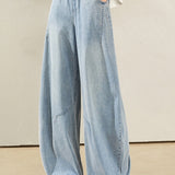 Casual Commuter Draped Wide Leg Denim Jeans
