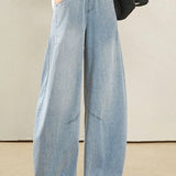 Casual Commuter Draped Wide Leg Denim Jeans