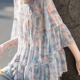 Casual Gradient Print Tiered Hem Blouse