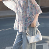 Casual Gradient Print Tiered Hem Blouse