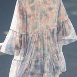 Casual Gradient Print Tiered Hem Blouse