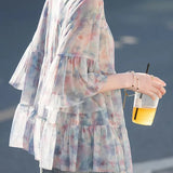 Casual Gradient Print Tiered Hem Blouse
