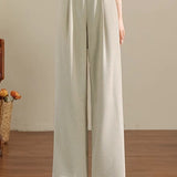 Commuter Half Elastic Pleated High Waist Wide Leg Pants