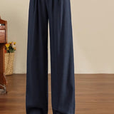 Commuter Half Elastic Pleated High Waist Wide Leg Pants