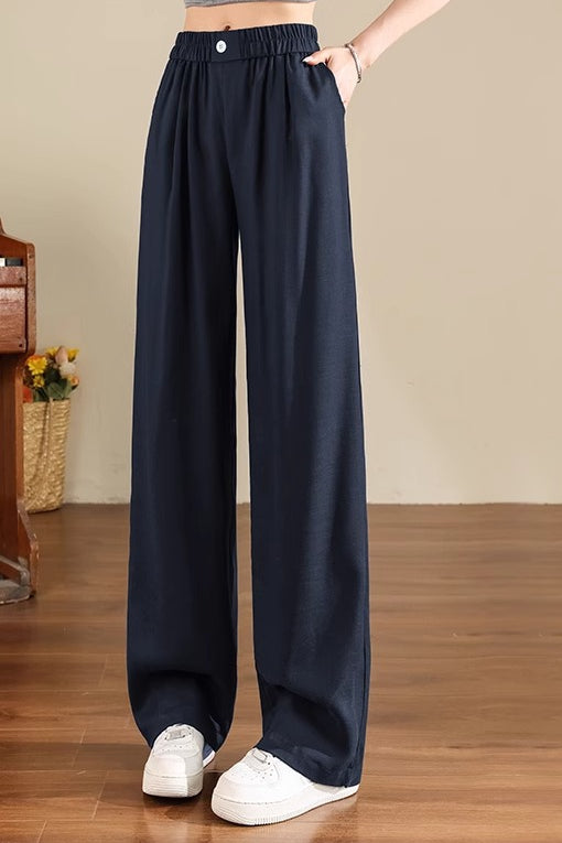 Commuter Half Elastic Pleated High Waist Wide Leg Pants