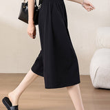Casual Elastic Waist Pleated Cropped Wide Leg Pants