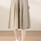 Casual Elastic Waist Pleated Cropped Wide Leg Pants