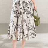 French Style Elegant Printed Pleated Full Skirt