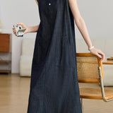 Elegant Sleeveless Ruffled Denim Overall Dress