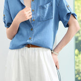 French Casual Denim Short Sleeve Shirt
