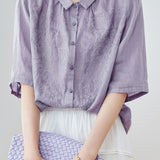 Elegant Embroidered Five-Point Sleeve Shirt