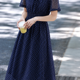 French Style Elegant Bow Polka Dot Dress