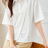 Casual Half Placket Diagonal Spliced Blouse