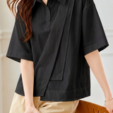 Casual Half Placket Diagonal Spliced Blouse