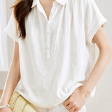 Casual Crinkled Texture Half Placket Blouse