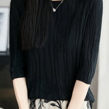Casual Floral Embossed Vertical Stripe Crew Neck Knit Top