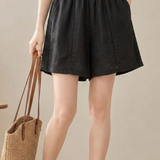 Casual Elastic Waist Hollow-out Lace Straight Shorts