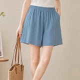 Casual Elastic Waist Hollow-out Lace Straight Shorts