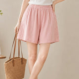 Casual Elastic Waist Hollow-out Lace Straight Shorts