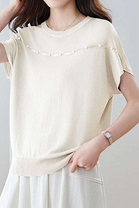 Elegant Flutter Sleeve Crew Neck Short Sleeve T-Shirt