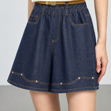 Casual Elastic Waist Denim Five-Point Shorts