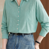 French Commuter Striped Button Front Blouse
