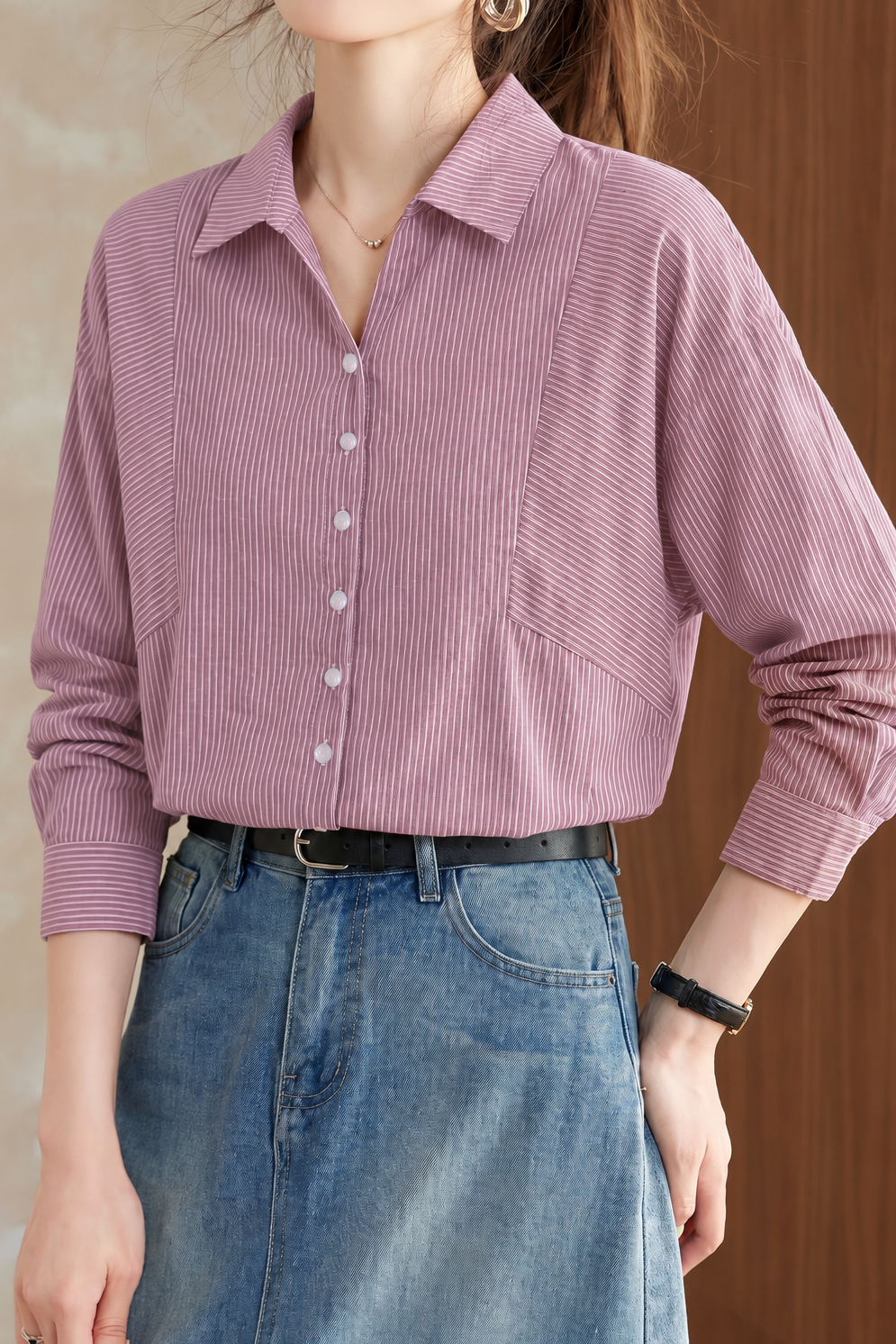 French Commuter Striped Button Front Blouse
