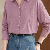 French Commuter Striped Button Front Blouse