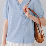 Vintage Commuter Ruffle Tie Striped Blouse