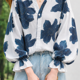 Elegant Chiffon Printed Seven-Point Sleeve Shirt
