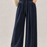 Casual Elastic Waist Drawstring Nine-Point Wide Leg Pants