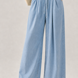 Casual Elastic Waist Drawstring Nine-Point Wide Leg Pants