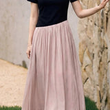 Elegant Round Neck Color Block Spliced Knit Dress