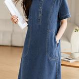 Minimalist Commuter Topstitch Patch Pocket Denim Dress