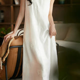 Elegant Floral Embroidered Sleeveless Straight Dress