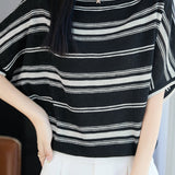 Casual Striped Off-The-Shoulder Raglan Sleeve Knit Top