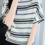 Casual Striped Off-The-Shoulder Raglan Sleeve Knit Top