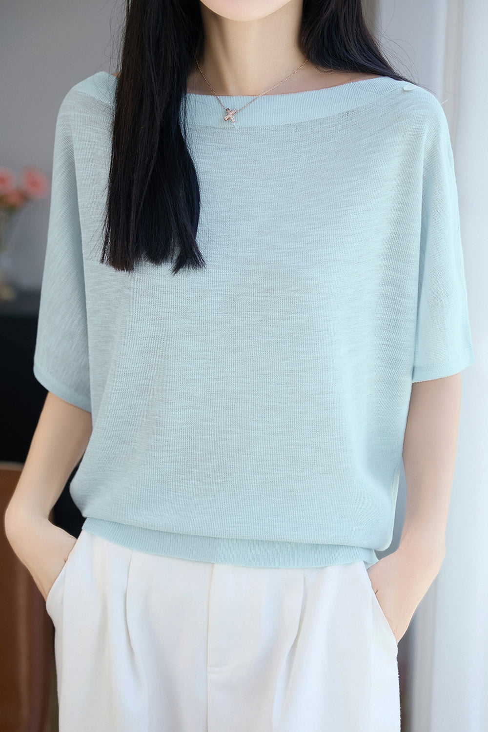 Casual Striped Off-The-Shoulder Raglan Sleeve Knit Top