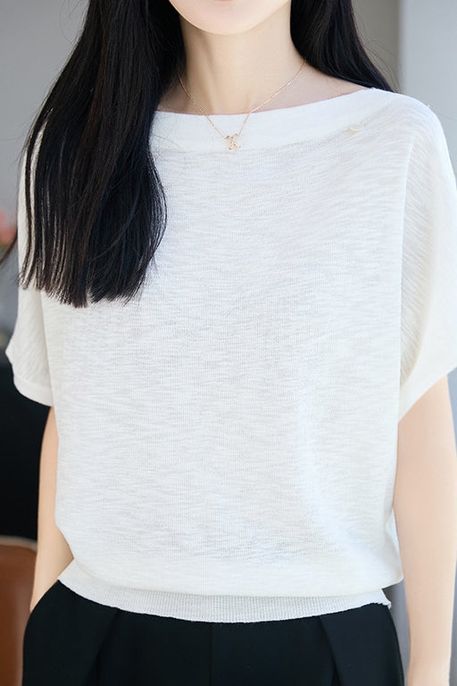 Casual Striped Off-The-Shoulder Raglan Sleeve Knit Top