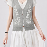 Casual Knit Vest Spliced V-neck T-shirt