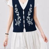 Casual Knit Vest Spliced V-neck T-shirt