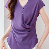 Elegant V-neck Waist-tight Irregular Short Sleeve Blouse