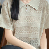 Gentle Commuter Hollow-out Knit T-shirt