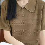 Gentle Commuter Hollow-out Knit T-shirt