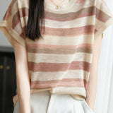 Casual Gradient Stripe Raglan Sleeve Knit Top