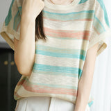 Casual Gradient Stripe Raglan Sleeve Knit Top